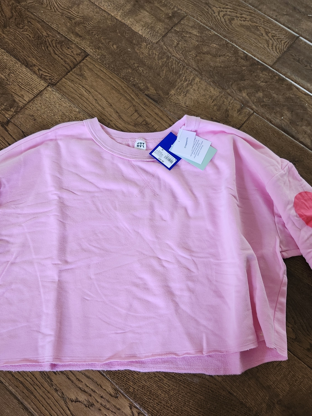 JoyLab Pink Cropped Sweatshirt with Heart Elbow Patch